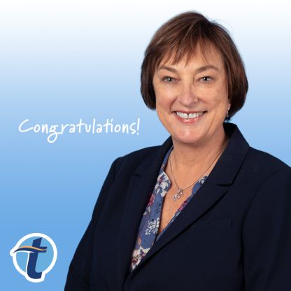 Headshot of Nancy O'Donnell beside text 'Congratulations'.